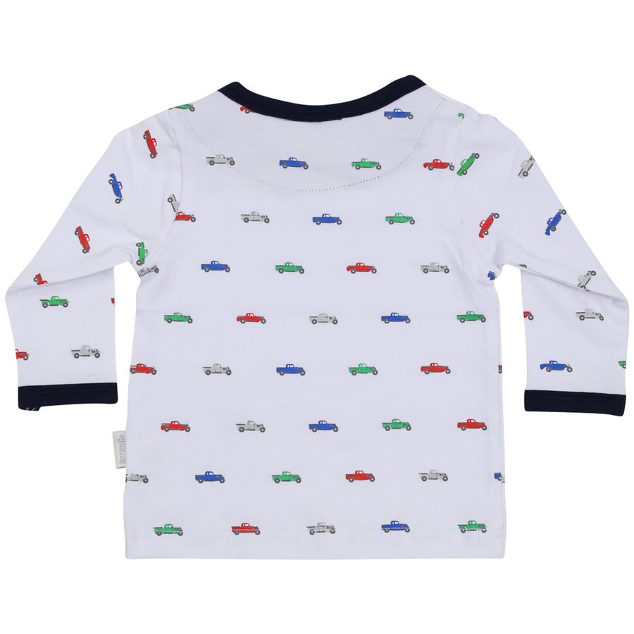 Long Sleeve Top with Truck Print White