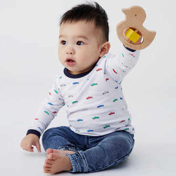 Long Sleeve Top with Truck Print White