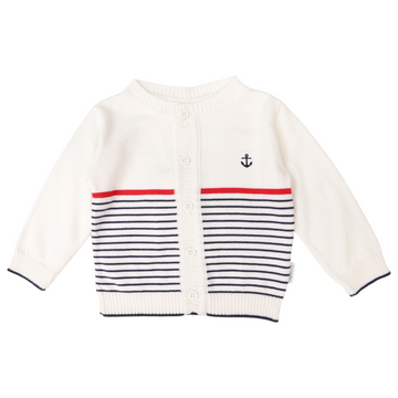 Striped Cardigan with Anchor embroidery