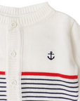 Striped Cardigan with Anchor embroidery