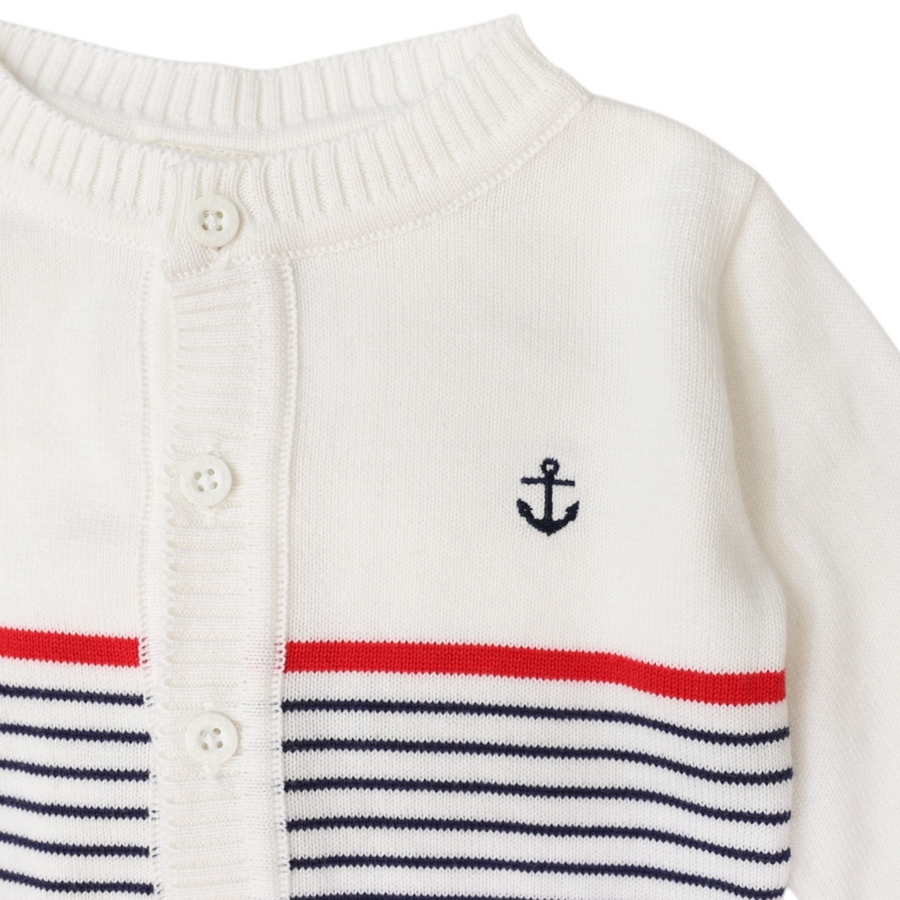 Striped Cardigan with Anchor embroidery