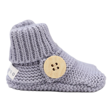 Cotton Knit Button Bootie with Gift Box Dusty Blue