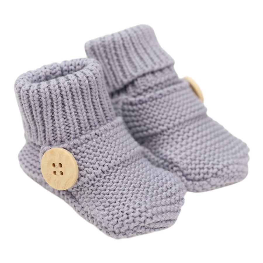 Cotton Knit Button Bootie with Gift Box Dusty Blue