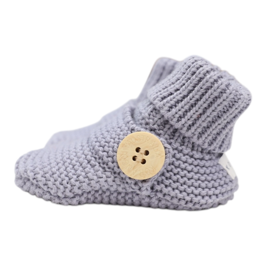 Cotton Knit Button Bootie with Gift Box Dusty Blue