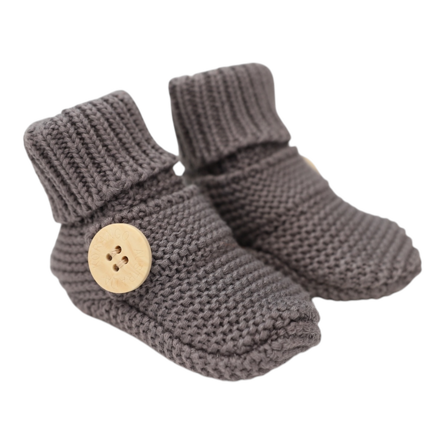 Cotton Knit Button Bootie with Gift Box Charcoal