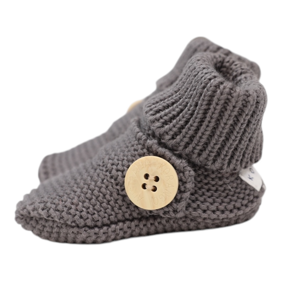 Cotton Knit Button Bootie with Gift Box Charcoal