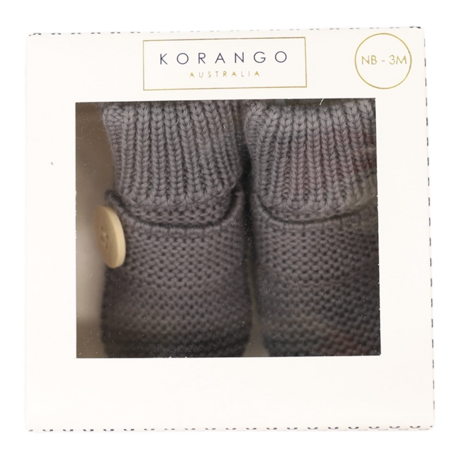 Cotton Knit Button Bootie with Gift Box Charcoal