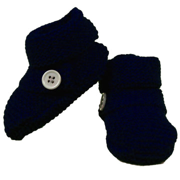 Cotton Knit Button Bootie with Gift Box Navy