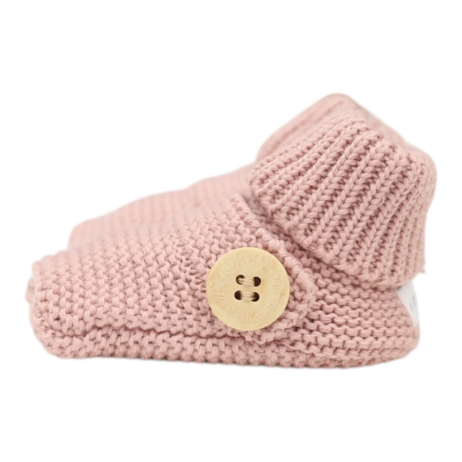 Cotton Knit Button Bootie with Gift Box Dusty Pink