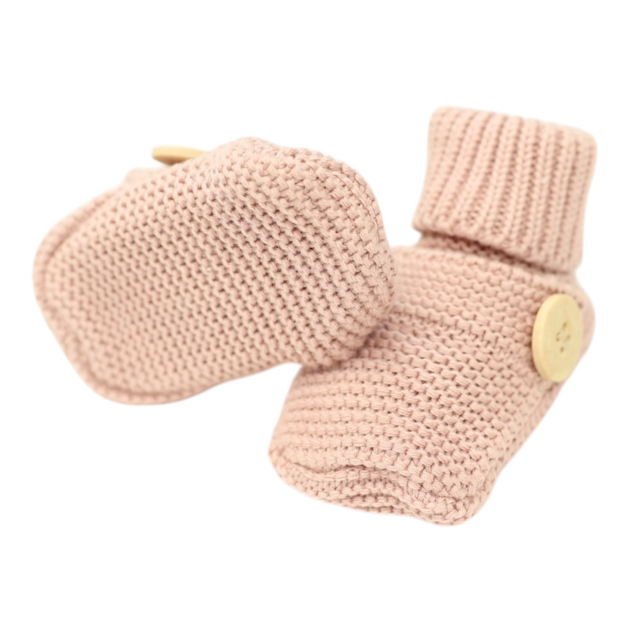 Cotton Knit Button Bootie with Gift Box Dusty Pink