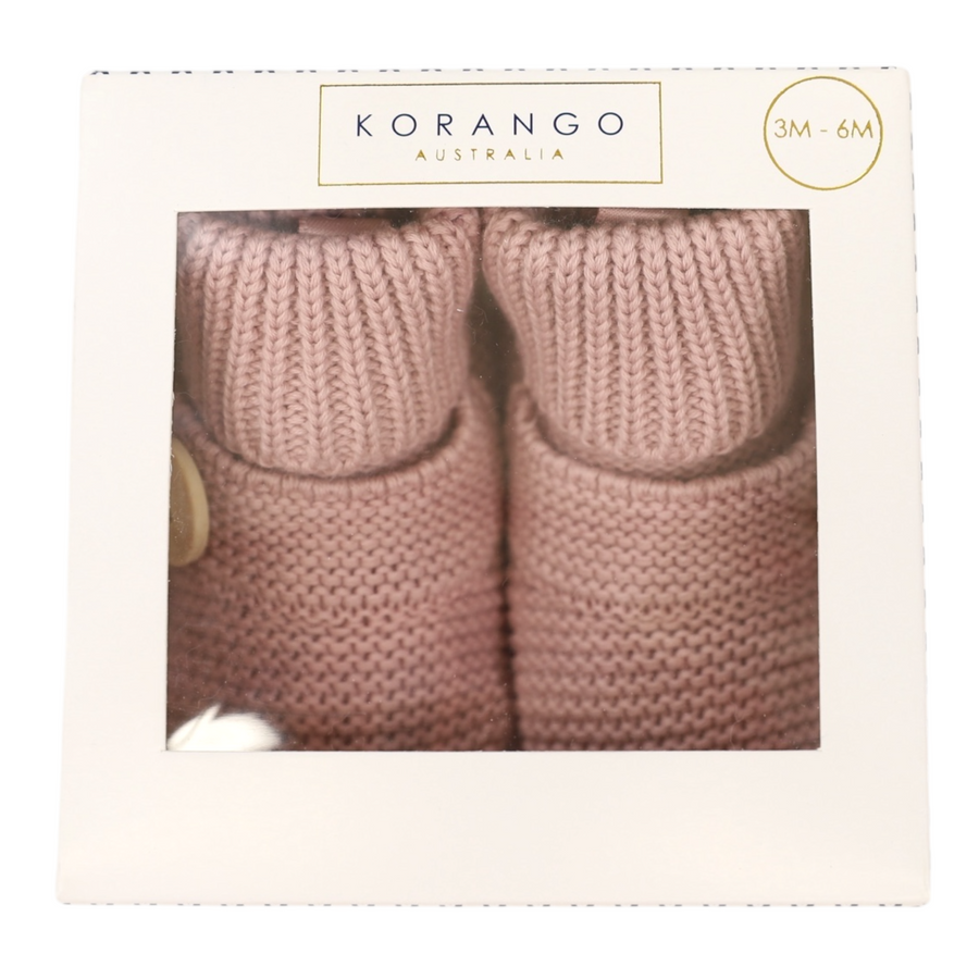 Cotton Knit Button Bootie with Gift Box Dusty Pink