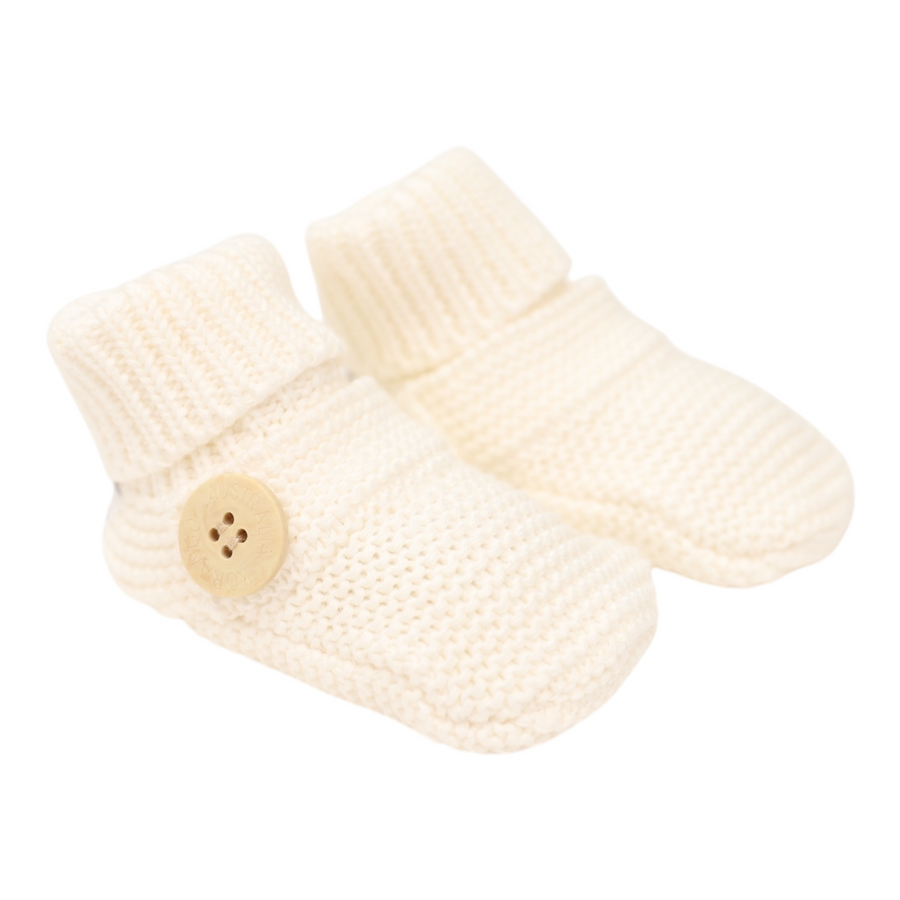 Cotton Knit Button Bootie with Gift Box White