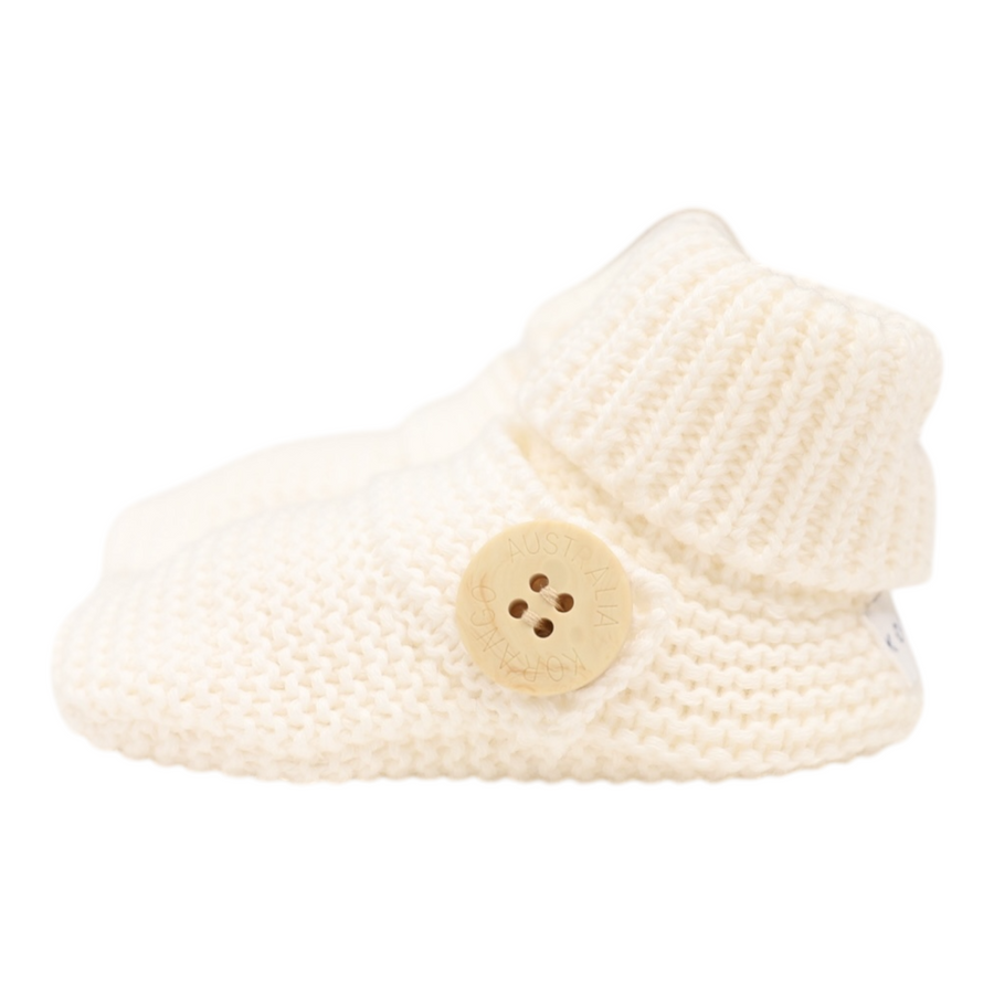 Cotton Knit Button Bootie with Gift Box White