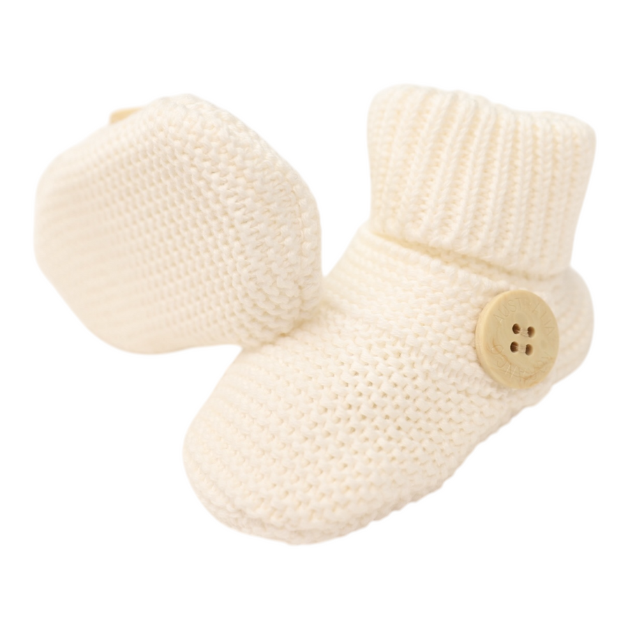 Cotton Knit Button Bootie with Gift Box White