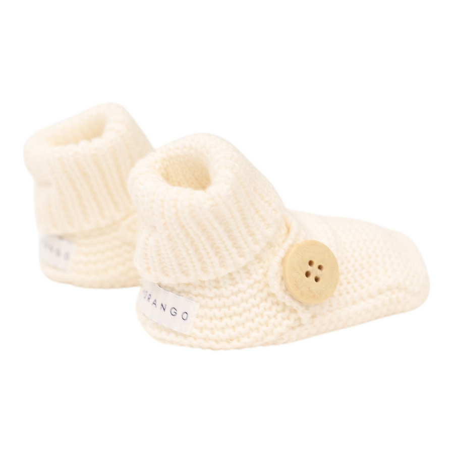 Cotton Knit Button Bootie with Gift Box White