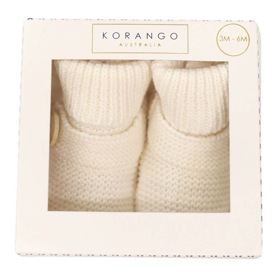 Cotton Knit Button Bootie with Gift Box White