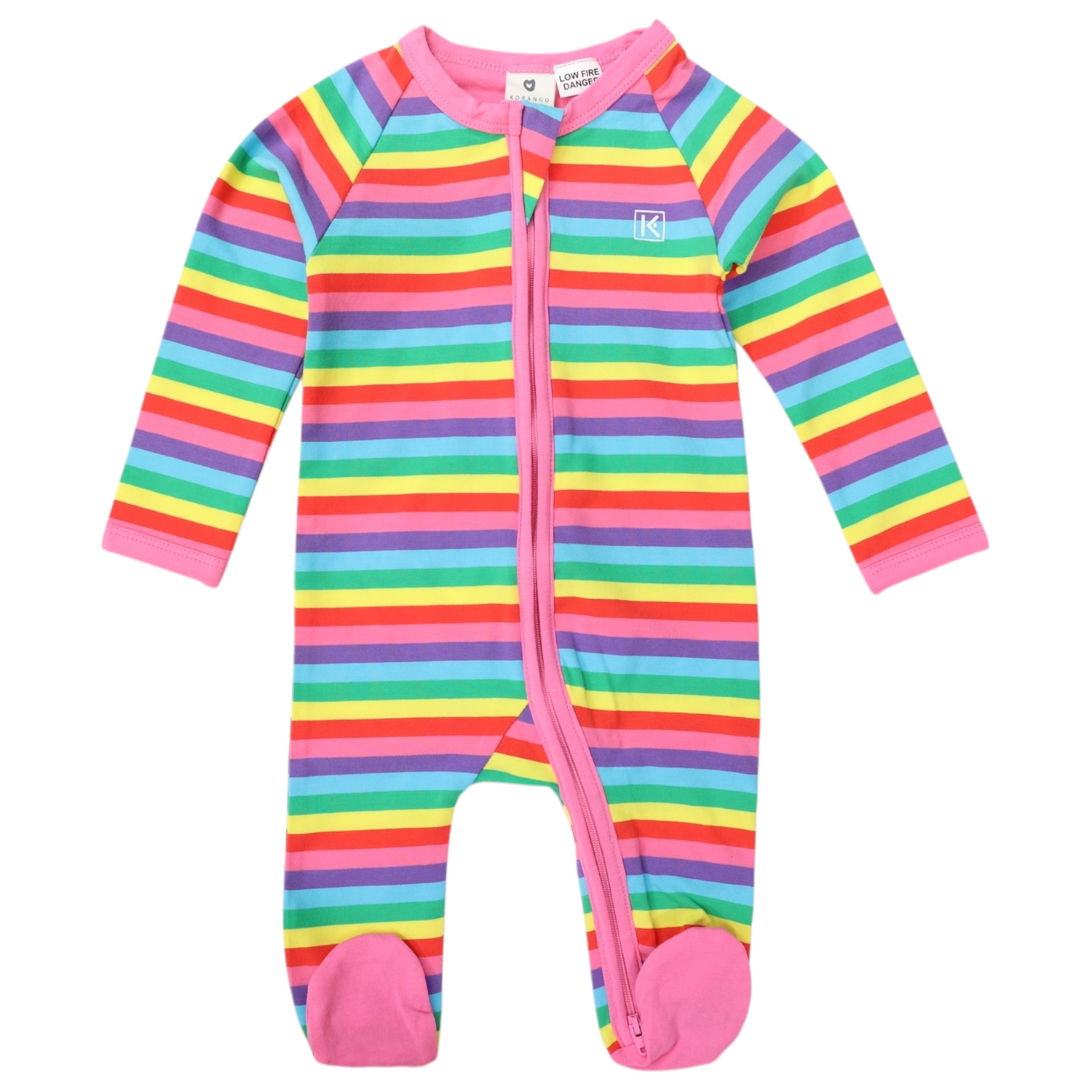 Cotton Stretch Long Sleeve Romper with Zip - Rainbow Stripe