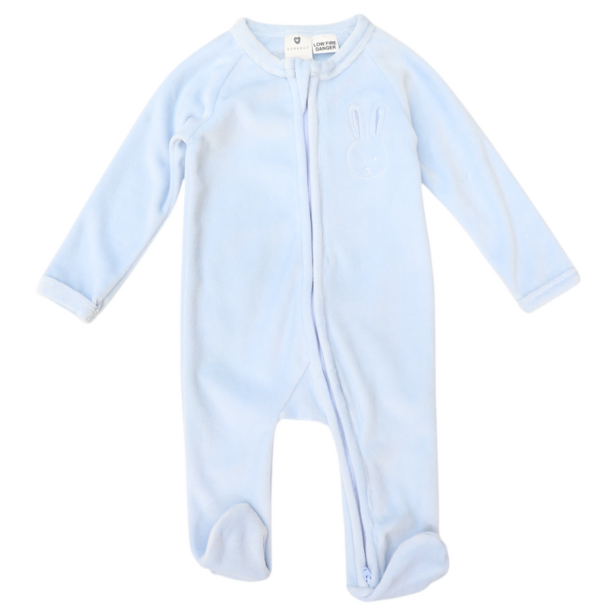 Velour Zip Long Sleeve Romper with Bunny Applique