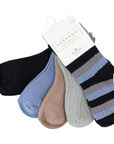 Ribbed Socks 5pk Plain with Navy Stripe