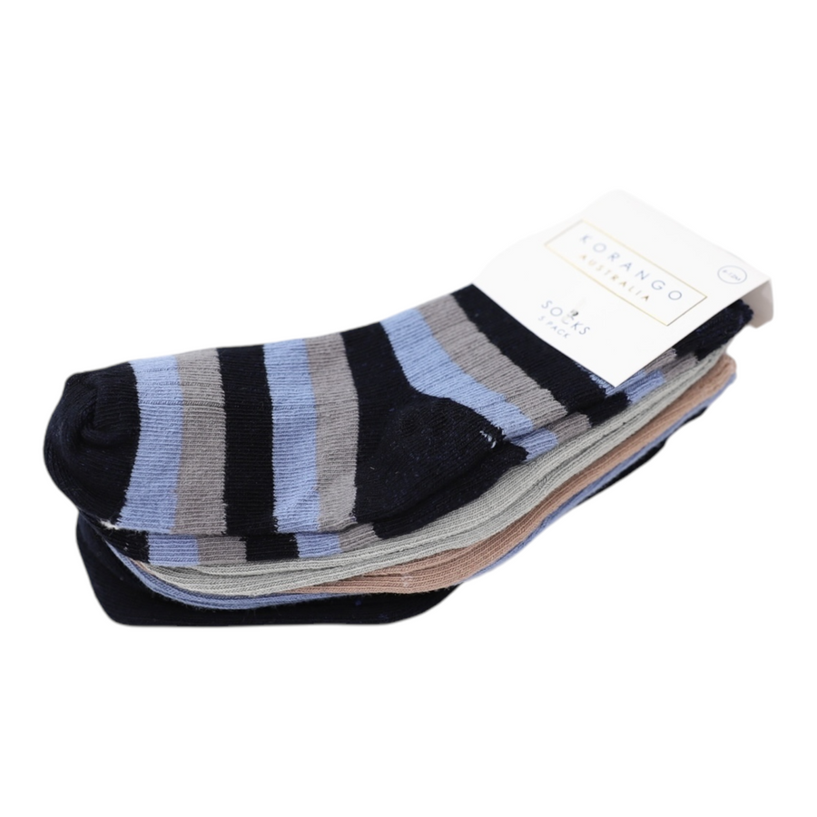 Ribbed Socks 5pk Plain with Navy Stripe