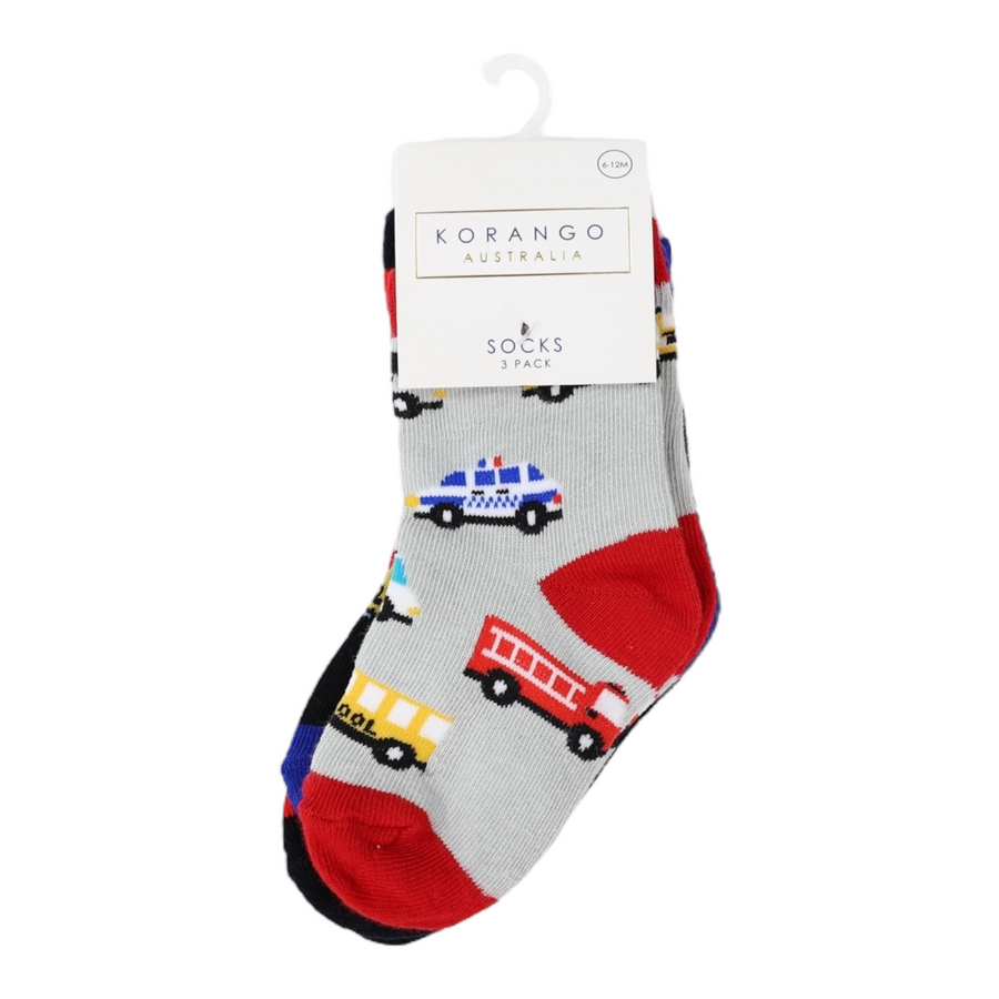 Cars & Dinosaur Socks 3pk Assorted