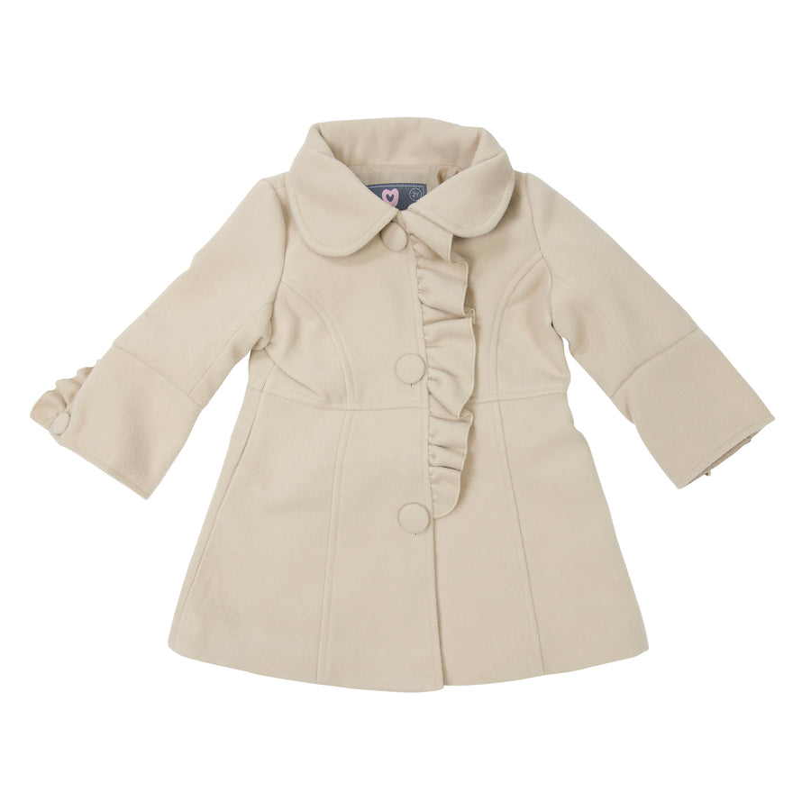 Frilled Collared Overcoat Faux Wool Beige