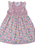 Hand Smocked Floral Dress with Frill Pink