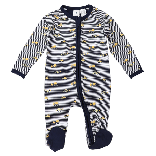 Trucks and Diggers Long Sleeve Zip Romper Navy