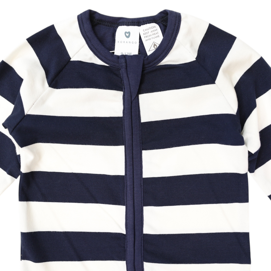 Stripe Long Sleeve Zip Romper Navy Stripe