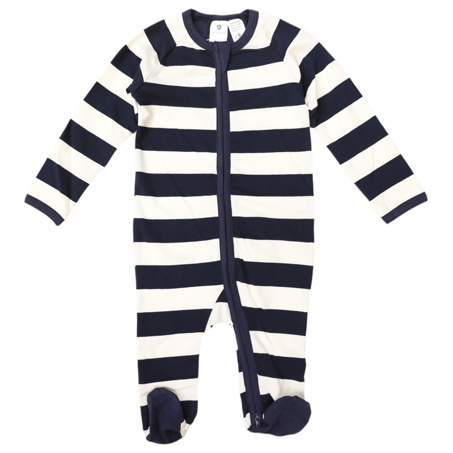 Stripe Long Sleeve Zip Romper Navy Stripe