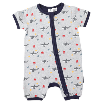 Under the Sea Short Sleeve Zip Onesie Grey