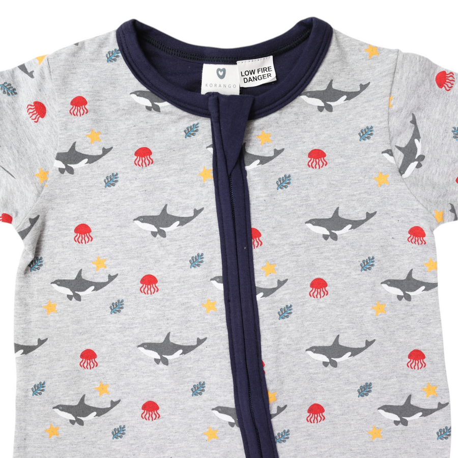 Under the Sea Short Sleeve Zip Onesie Grey