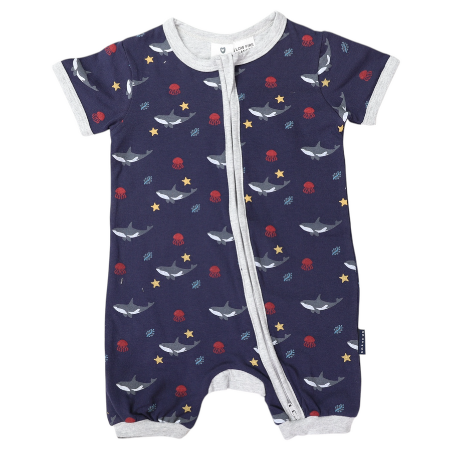 Under the Sea Short Sleeve Zip Onesie Navy