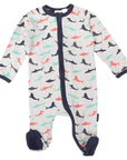 Shark Print Long Sleeve Romper Grey Marle