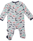 Shark Print Long Sleeve Romper Grey Marle