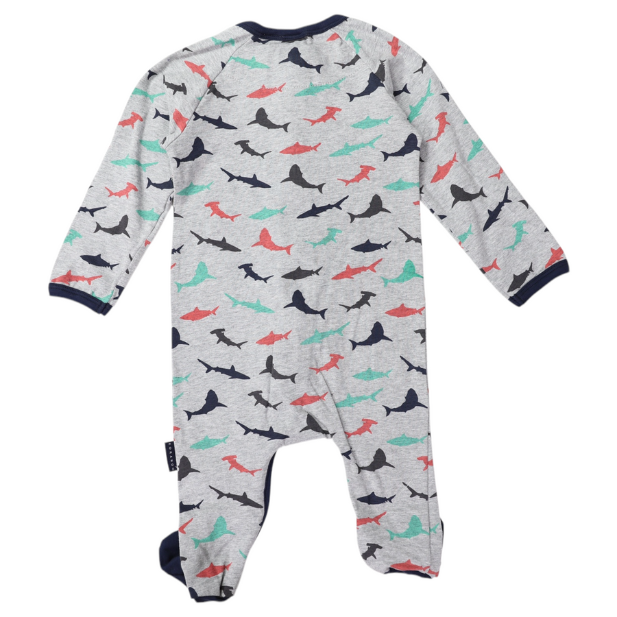 Shark Print Long Sleeve Romper Grey Marle