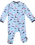 Shark Print Long Sleeve Romper Blue