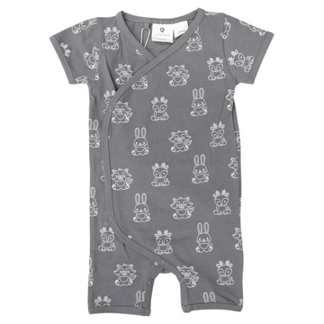 Organic Cotton Short Sleeve Romper Charcoal Print