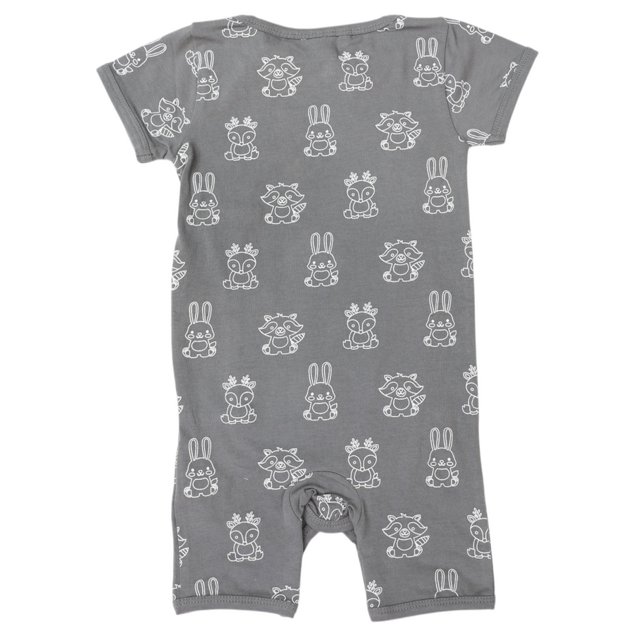 Organic Cotton Short Sleeve Romper Charcoal Print