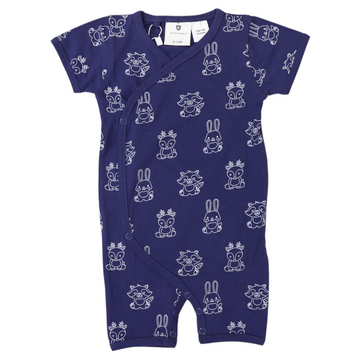 Organic Cotton Short Sleeve Romper Navy Print