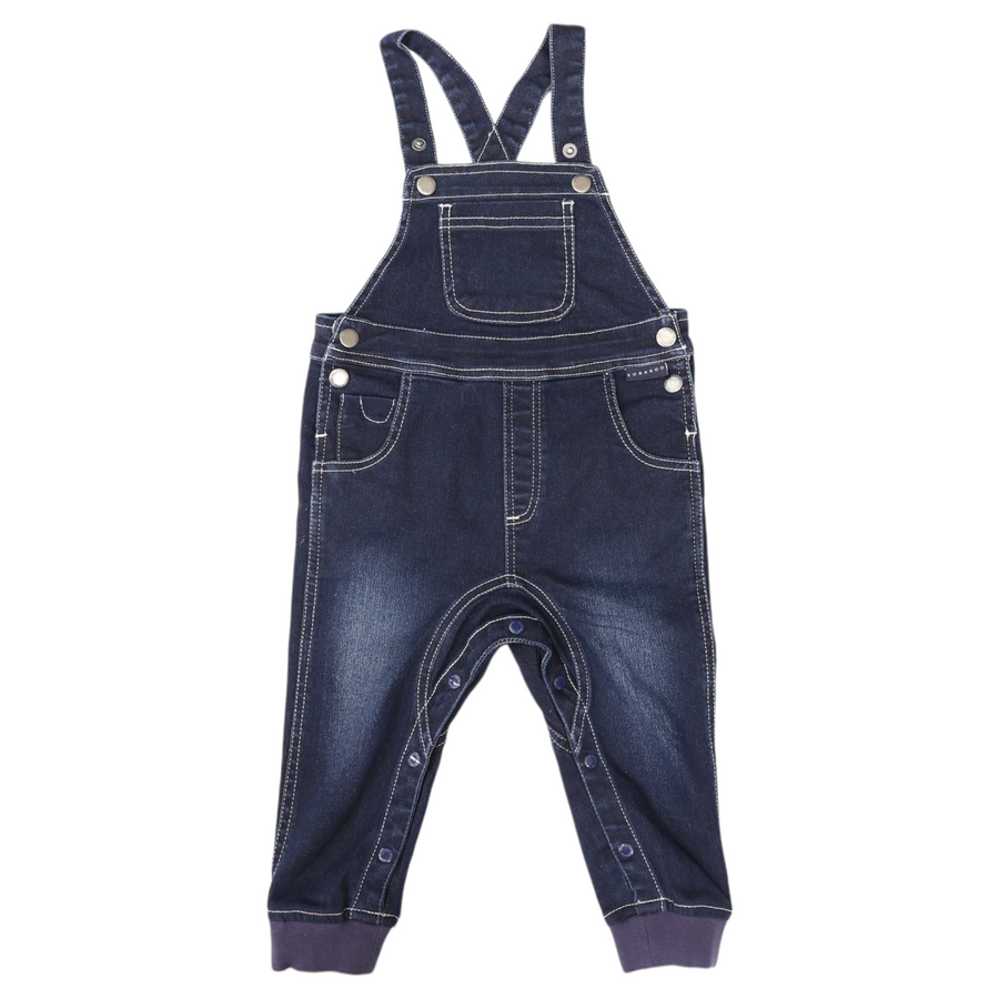 Denim Knit Overalls Dark Denim