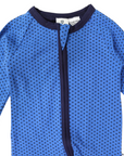 Cotton Stretch Long Sleeve Romper with Zip - Blue with Spots