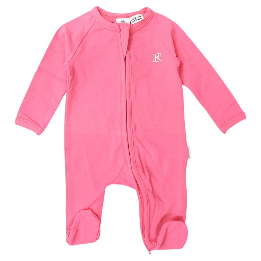 Cotton Stretch Long Sleeve Romper with Zip - Pink