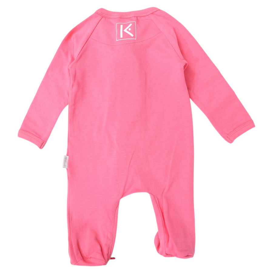 Cotton Stretch Long Sleeve Romper with Zip - Pink