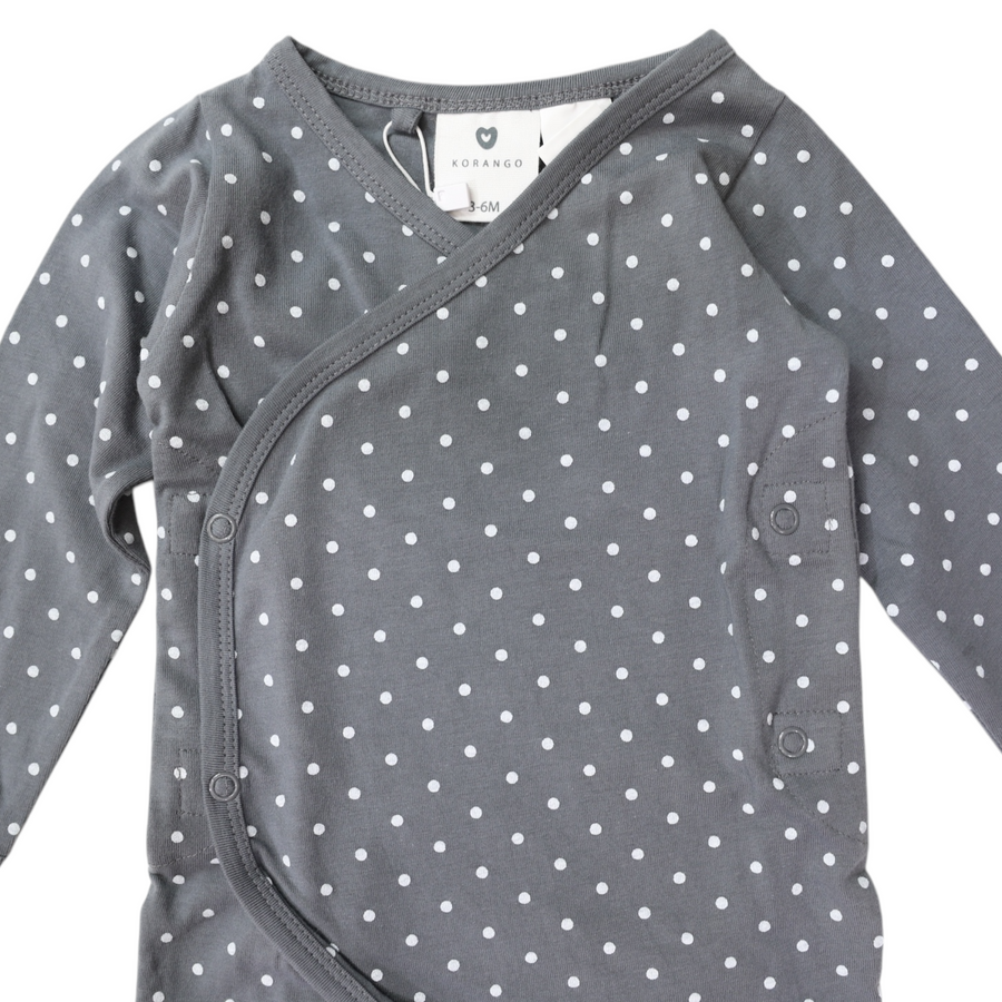 Organic Cotton Long Sleeve Romper Charcoal Spot