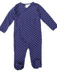 Organic Cotton Long Sleeve Romper Navy Spot