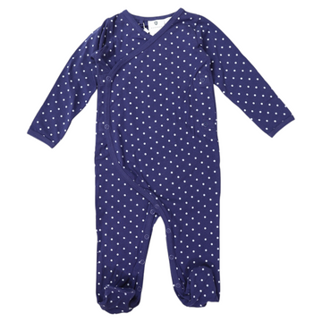 Organic Cotton Long Sleeve Romper Navy Spot