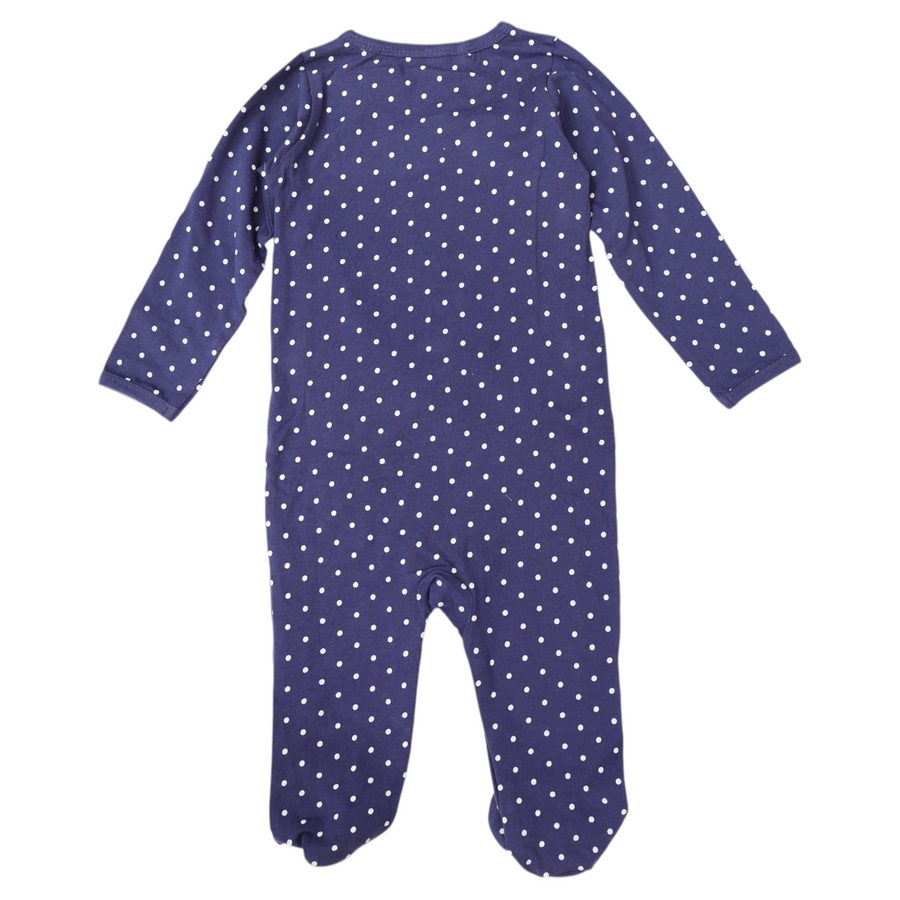 Organic Cotton Long Sleeve Romper Navy Spot