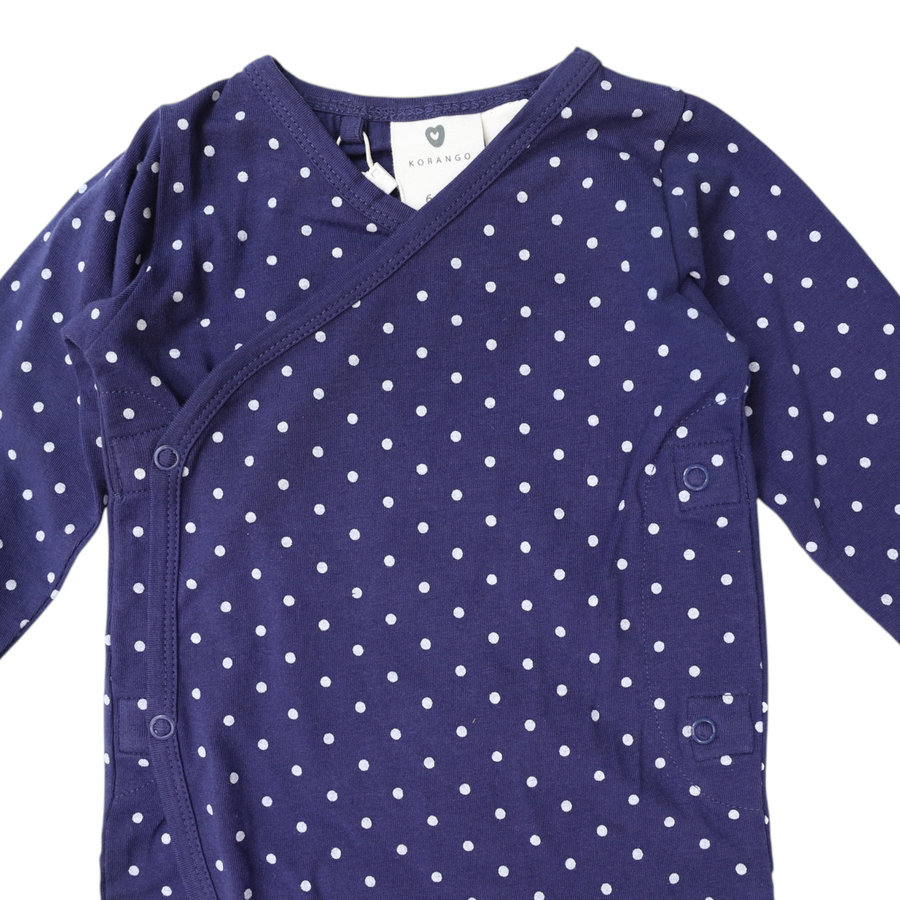 Organic Cotton Long Sleeve Romper Navy Spot