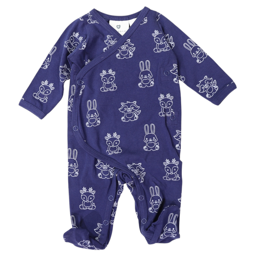 Organic Cotton Long Sleeve Romper Navy Print